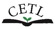 Center for Excellence in Teaching and Learning Logo, the letters C, E, T, and L displayed over an open book with a small plant growing out of the spine.