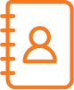 Orange image depicting an address book with a person icon on it.