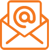 Orange image depicting an open envelope with a piece of paper emerging from it. The paper has the @ symbol printed on it. 